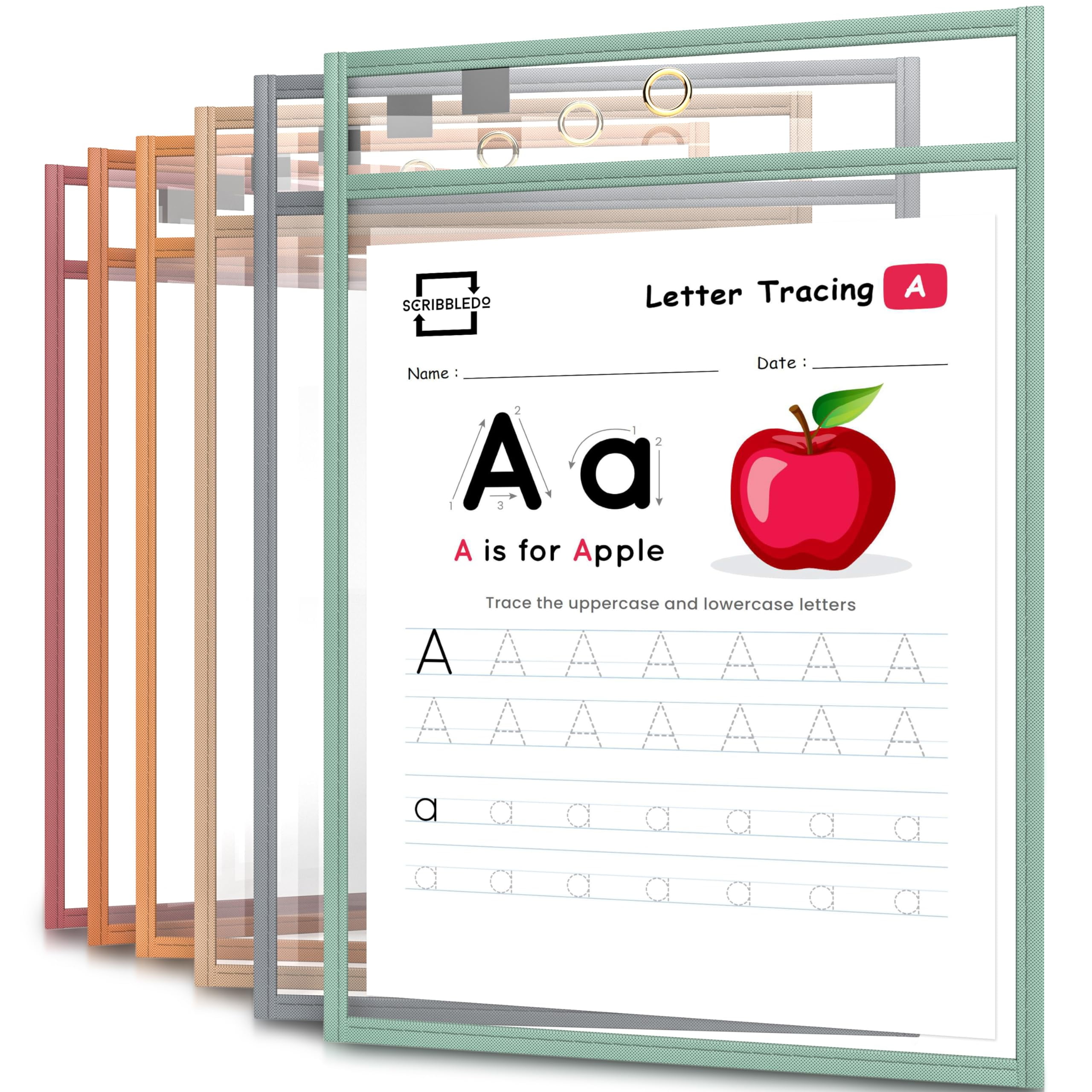 Dry Erase Pockets 6 Pack, Reusable Plastic Sleeves with Marker Holder ...