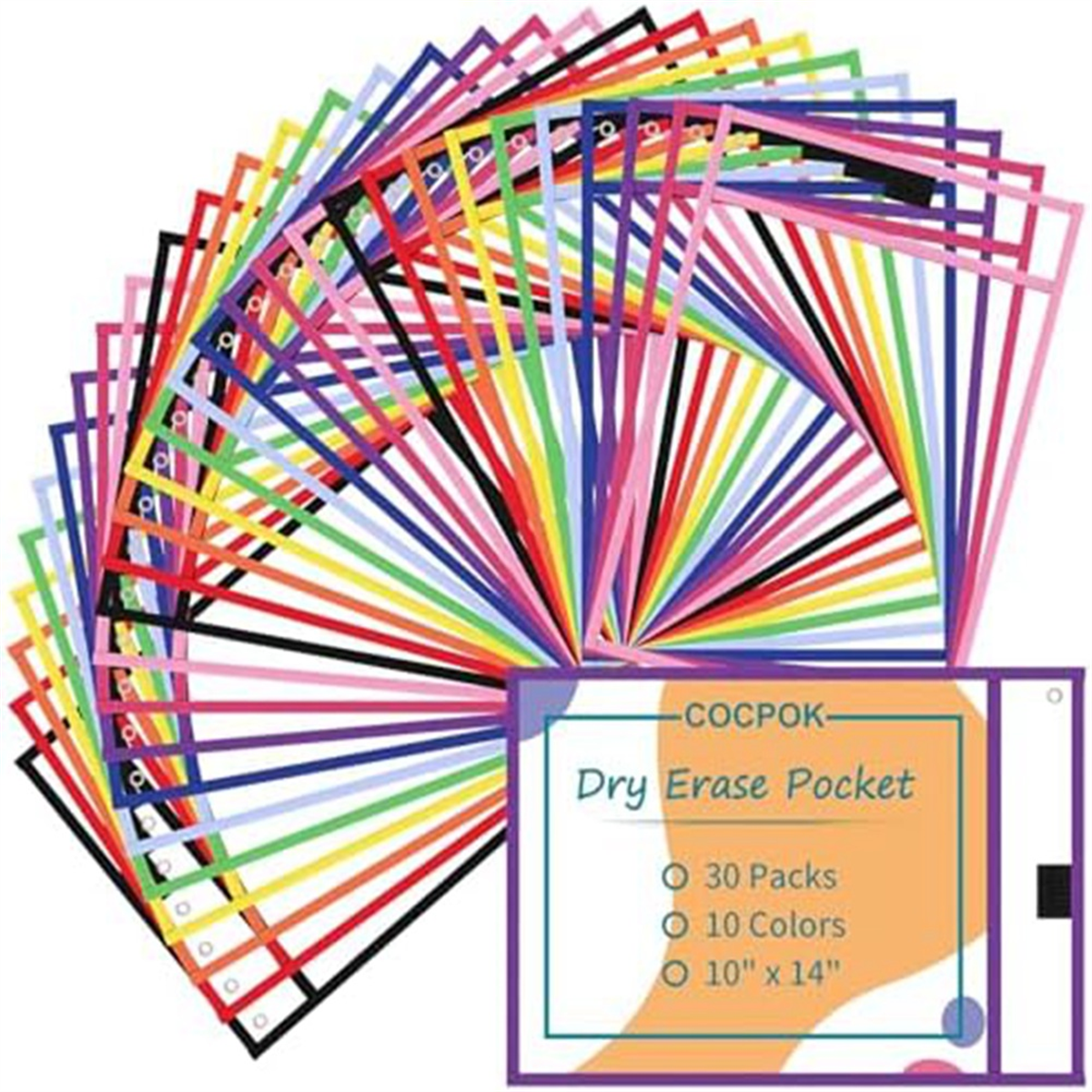 Dry Erase Pockets,Pack of 30 Reusable Dry Erase Pocket Covers, Clear