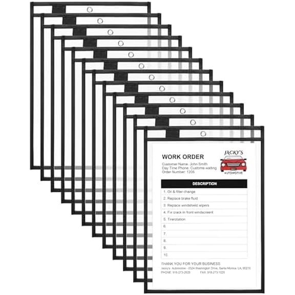 Dry Erase Pockets Plastic Job Ticket Holders Shop Holder Order Pockets Clear Sleeves Tickets Folders Plastic Sleeves Paper Teacher Supplies for Classroom(14 x 10 in,Black,12 Pcs)