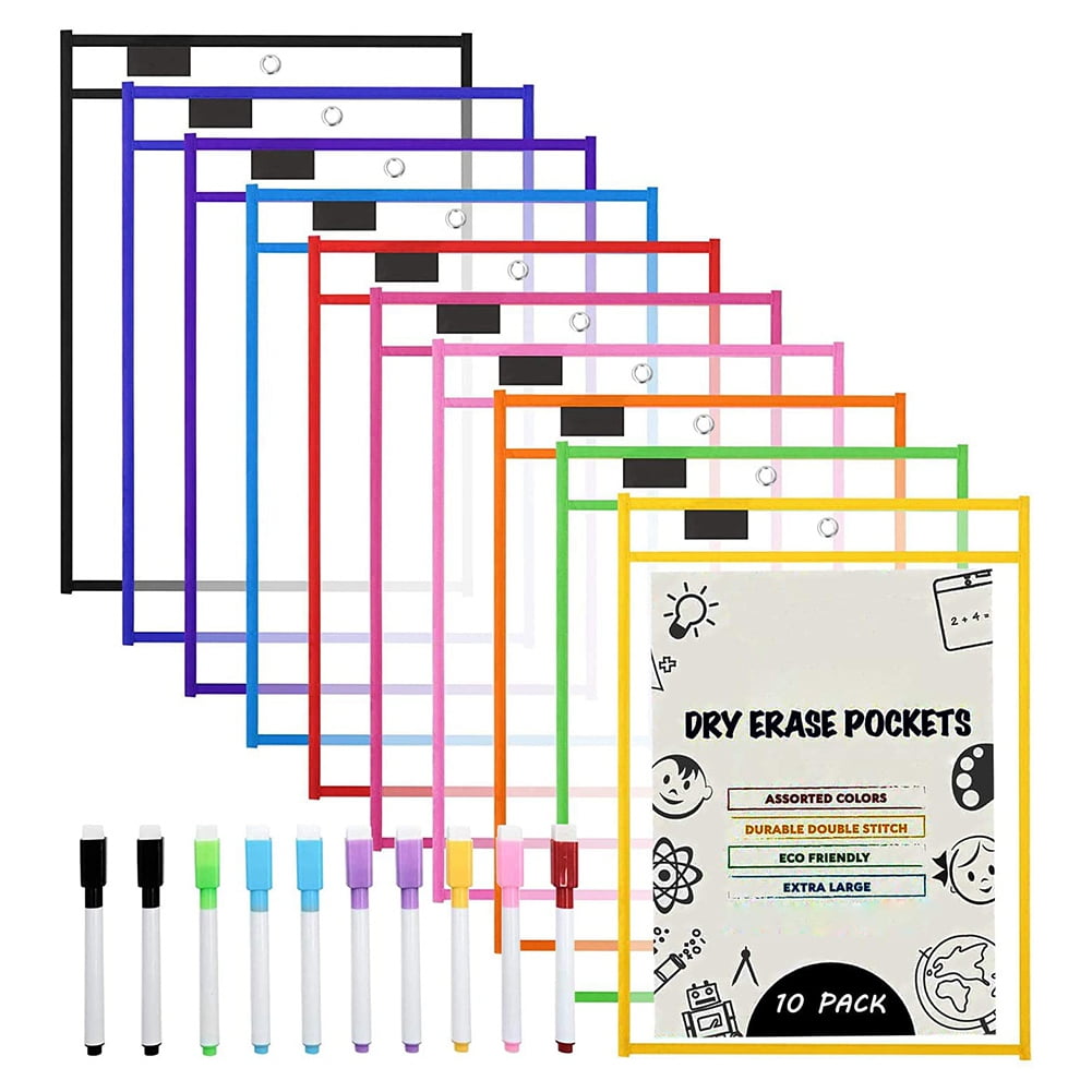 Dry Erase Pockets Sleeves, (10 Pack) A4 Paper Job Ticket Holders