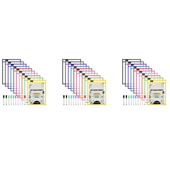 Dry Erase Pockets Sleeves, (30 Pack) A4 Paper Job Ticket Holders, Reusable Dry Erase Sheets for Classroom Worksheets