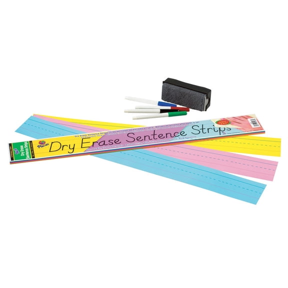 Dry Erase Sentence Strips, 24 X 3, Blue; Pink; Yellow, 30/pack | Bundle of 5 Packs