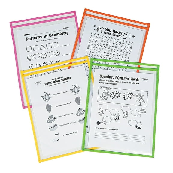 Dry Erase Sleeves-Brights - Educational - 12 Pieces