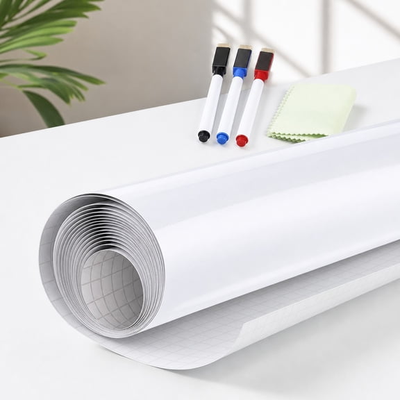 Dry Erase Sticker for Wall Tutuviw White Board Paper with 3 Markers Self-Adhesive Message Board Decal Cuttable Whiteboard Sticker Self-Adhesive White Board Roll Wallpaper for Office(17.7"×78.7")