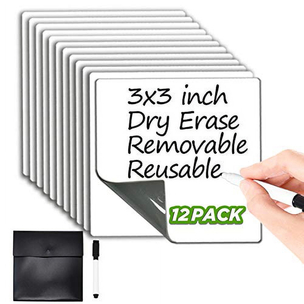 Dry Erase Sticky Notes. Reusable Whiteboard Stickers 3"x3" 12 Pack