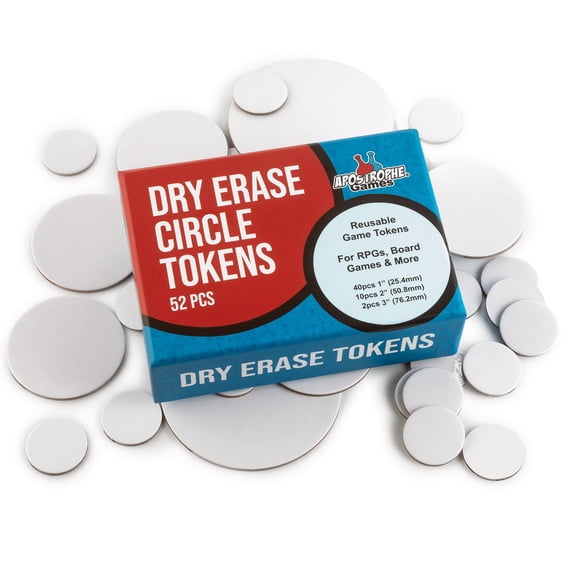 Dry Erase Tokens - 52 Reusable Board Game Pieces (1", 2" & 3")