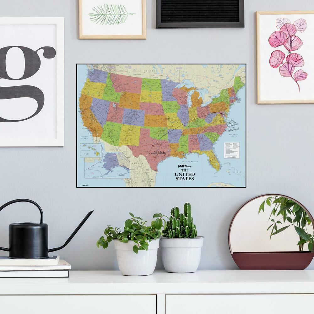 Dry Erase US Map Peel and Stick Giant Wall Decal