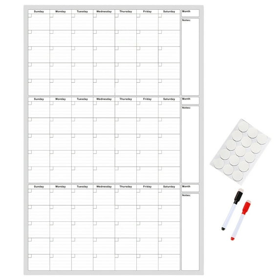Dry Erase Wall Calendar 3 Month Calendar, Blank Undated Reusable Quarterly Calendar, Whiteboard Premium Laminated Poster