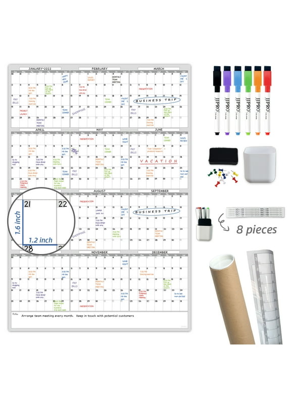 Dry Erase Wall Calendar - 38x26 Inches - Blank Undated Yearly Calendar - Whiteboard Premium Laminated Planner - Reusable Laminated Office Jumbo 12-Month Calendar (Vertical)