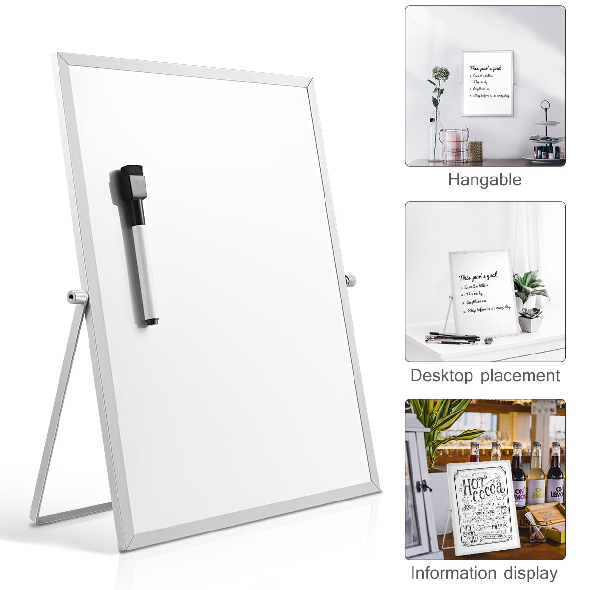 LIOOBO Magnetic Dry Erase Board White Double Sided for Writing Use with Aluminium Alloy Stand