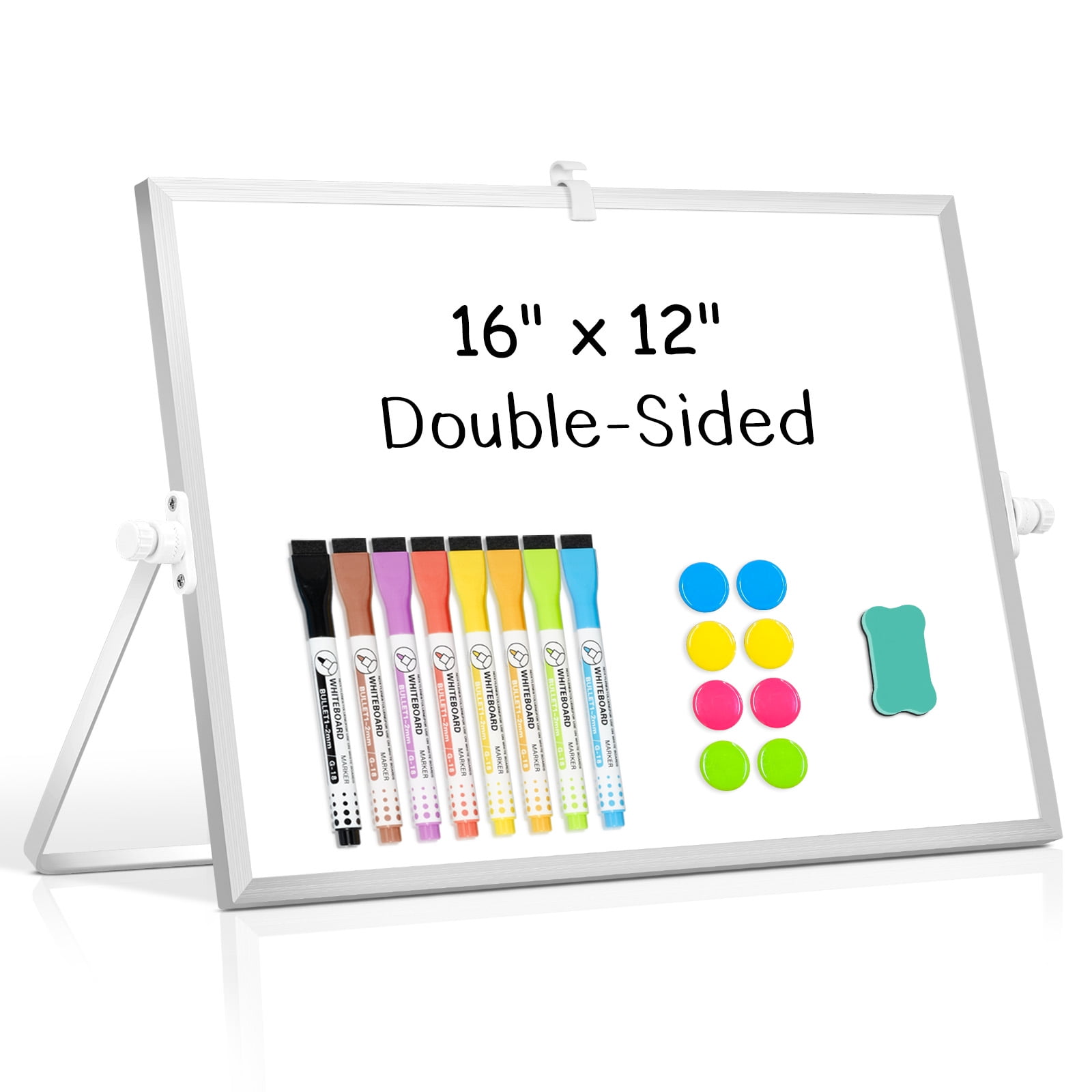 Walmart Deals of Dry Erase White Board, 16"X12" Magnetic Desktop Whiteboard with Stand, Small White Board with Stand, Portable Double-Sided White Board Easel for Memo to Do List Desk Office with Markers & Magnets