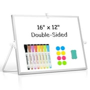 Dry Erase White Board, 16"X12" Magnetic Desktop Whiteboard with Stand, Small White Board with Stand, Portable Double-Sided White Board Easel for Memo to Do List Desk Office with Markers & Magnets