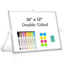 Dry Erase White Board, 16"X12" Double-Sided Magnetic Whiteboard with 8 Markers, 8 Magnets, 1 Eraser, Small White Board with Stand, White Board Easel Drawing Memo to Do List Wall