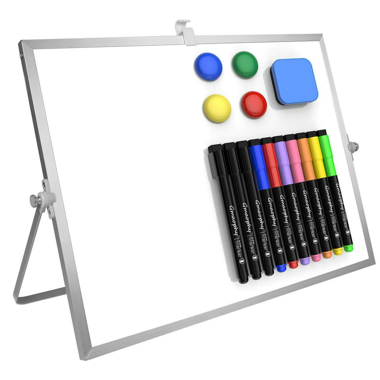 GMAOPHY Dry Erase White Board, 16inX12in Large Magnetic Desktop Whiteboard with Stand, 10 Markers, 4 Magnets, 1 Eraser, Portable Double-Sided White