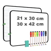 DOLLAR BOSS Dry Erase White Board 16" x 12" Portable and Double Sided A3 Mini Marker Whiteboard Drawing Writing Home Office, Personal Handheld Whiteboard with 8