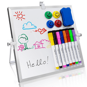 YOLETO Magnetic Desktop Whiteboard with Stand - 16" X 12" Dry Erase Board Double Sided White Board Easel Kit with 8 Markers, 4 Magnets, 1 Eraser - School Supplies, To Do List Memo