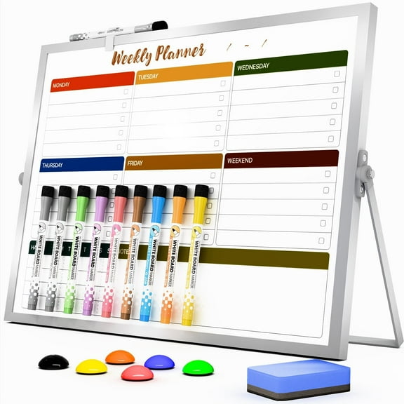 Marsrock Sale 17"×13"Colorful Desktop Double-Sided Dry Erase Whiteboard with Stand,10Markers,6Magnets,1Eraser,Great for Home,School&Office Planning