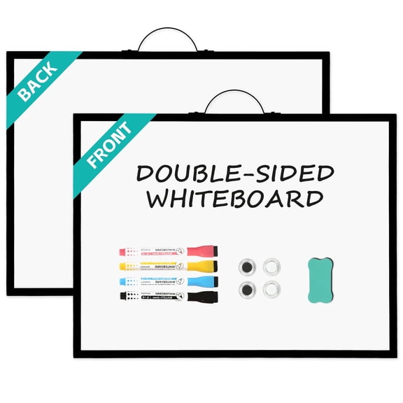 DOLLAR BOSS Dry Erase White Board for Wall, 12" x 16" Small Magnetic Portable Double-Sided Whiteboard, Hanging Mini Dry Erase Board for to Do List, Drawing, Home Office, Kitchen, Black