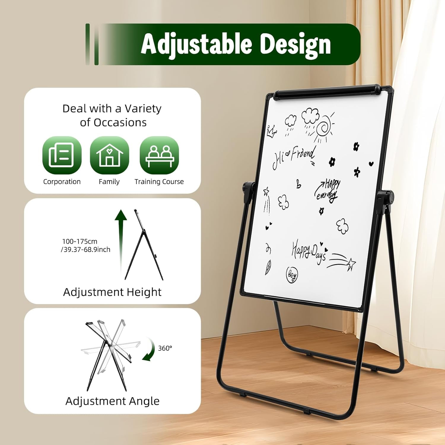 Whitebord Rota Dry Erase Whiteboard Height Adjustable, Easel Stand White Board 36