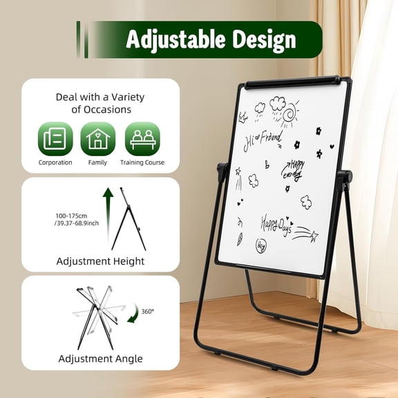 Dry Erase Whiteboard Height Adjustable, Easel Stand White Board 36" x 24", Double-Sided Rotatable Magnetic Easel Board with Stand, Portable Flipchart Board for Offices Schools