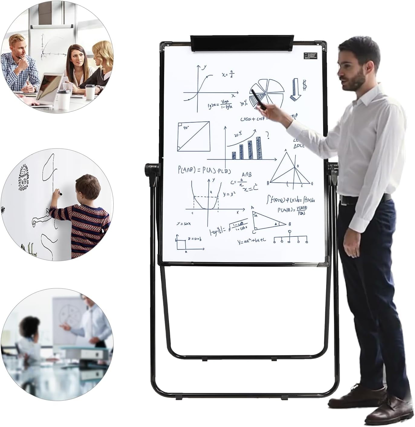 Dry Erase Whiteboard Height Adjustable, Magnetic Easel Board 28 x 40 inches Double Sided Flip Chart Easel Portable Stand White Board for Teaching Presentation Meeting