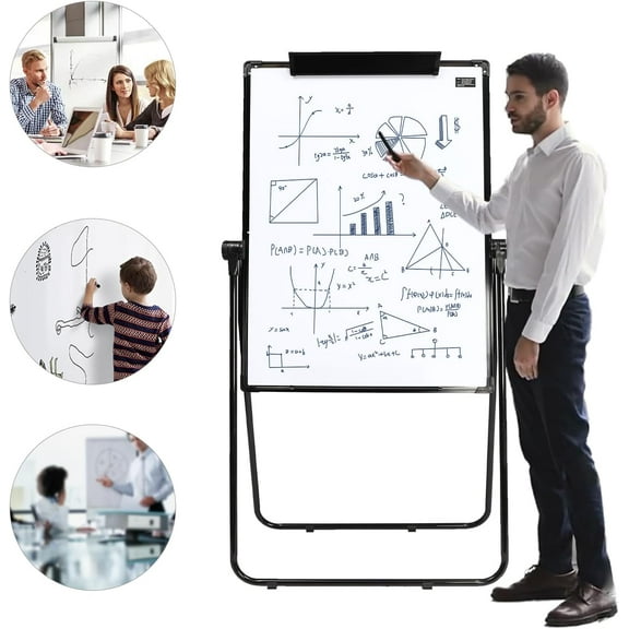 Dry Erase Whiteboard Height Adjustable, Magnetic Easel Board 28 x 40 inches Double Sided Flip Chart Easel Portable Stand White Board for Teaching Presentation Meeting