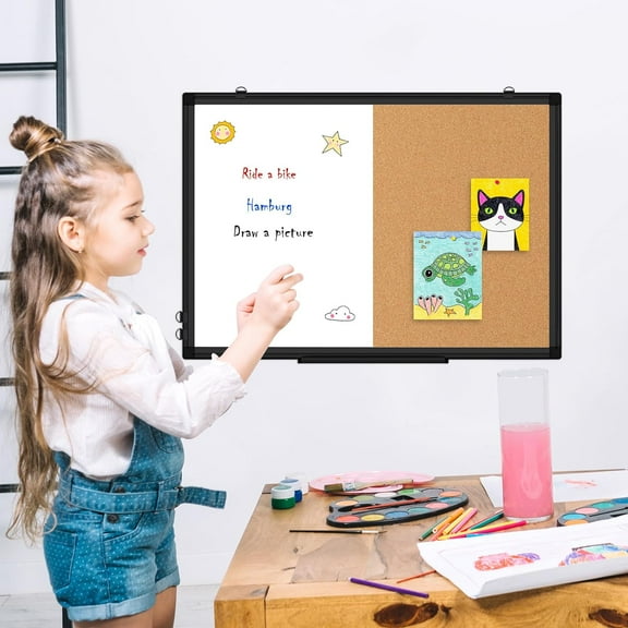 Dry Erase and Bulletin Boards Combo, Magnetic White Board Cork Board for Wall