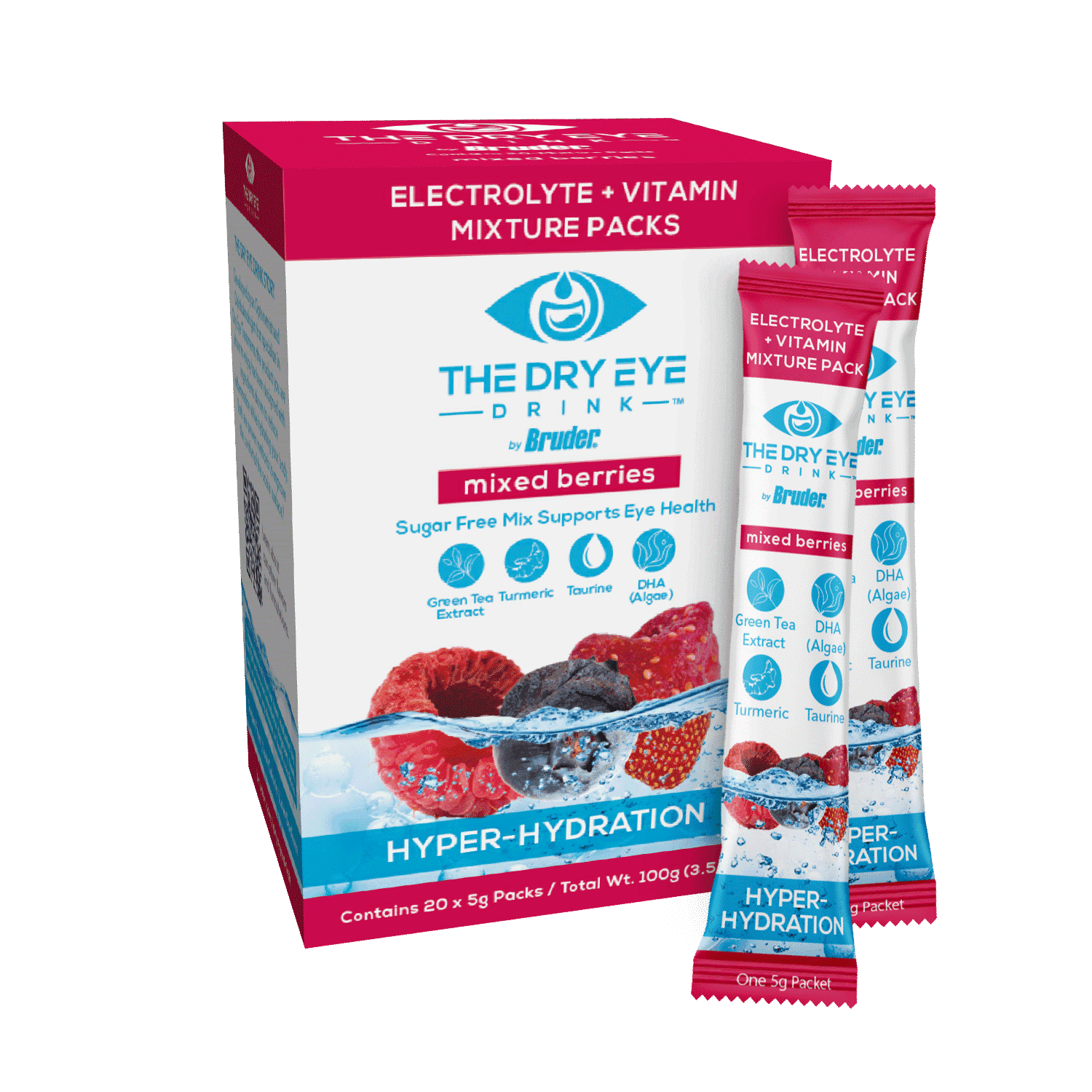 The Dry Eye Drink Hyper-Hydration Mixed Berries Electrolyte + Vitamin Mixture Packs 20 - 5 g Packs