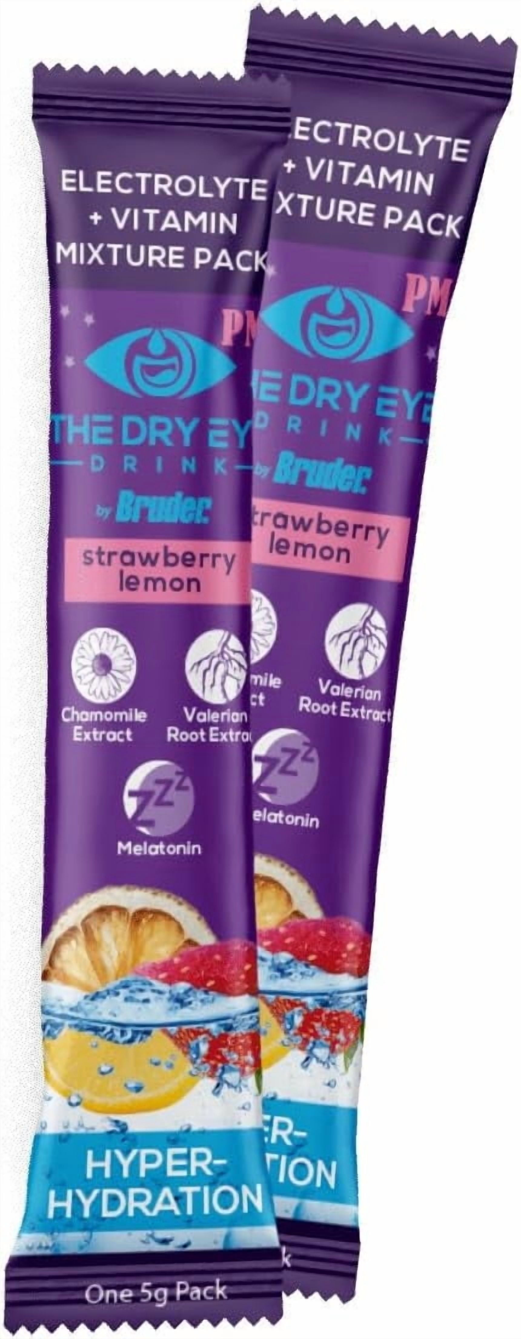 The Dry Eye Drink PM Night Time Strawberry Lemon Flavor l Ultimate Hydration for Dry Eyes l Sugar-Free Electrolyte Powder Packets l Help Deep and Relaxing Night time Sleep l 5g x 20 Packets