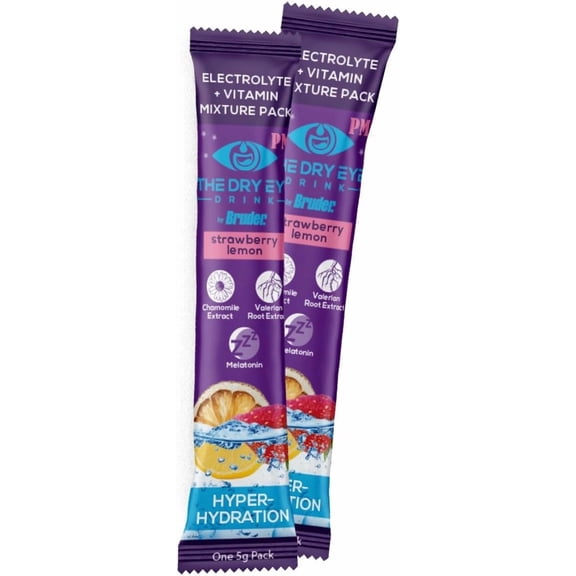 The Dry Eye Drink PM Night Time Strawberry Lemon Flavor l Ultimate Hydration for Dry Eyes l Sugar-Free Electrolyte Powder Packets l Help Deep and Relaxing Night time Sleep l 5g x 20 Packets