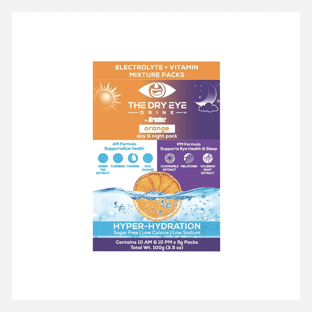 The Dry Eye Drink the Ultimate Hydration for Dry Eyes, Sugar-Free Electrolyte Powder Packets, Blended with Vitamins, Green Tea, Turmeric, Taurine, and Omega 3 (20 Packets of Orange AM/PM)