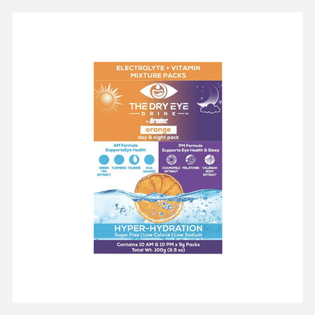 The Dry Eye Drink the Ultimate Hydration for Dry Eyes, Sugar-Free Electrolyte Powder Packets, Blended with Vitamins, Green Tea, Turmeric, Taurine, and Omega 3 (20 Packets of Orange AM/PM)