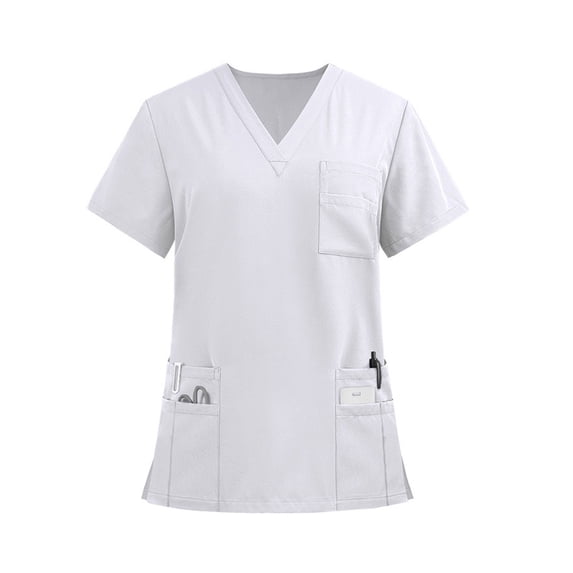 Dry Fit T-Shirts for Women, Multi Pocket Healthcare Lightweight Stretch V-Neck White (XXL)