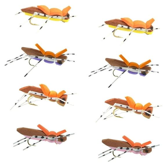 Dry Flies for Trout Bass Panfish - Morrish Foam Body Fly Assortment - 8 Flies, Hook Size 10, 4 Colors - Strike Indicator & Terrestrial 2 Each Pink Tan Purple Yellow