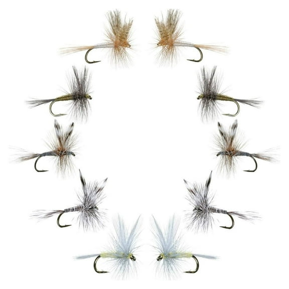 Dry Fly Fishing Assortment - 10 Classic Flies - Trout, Bass, Panfish - Sizes 12, 14, 16 - Fly Fishing Place Collection Assorted Dry Flies Hook Sizes 10, 12, 14