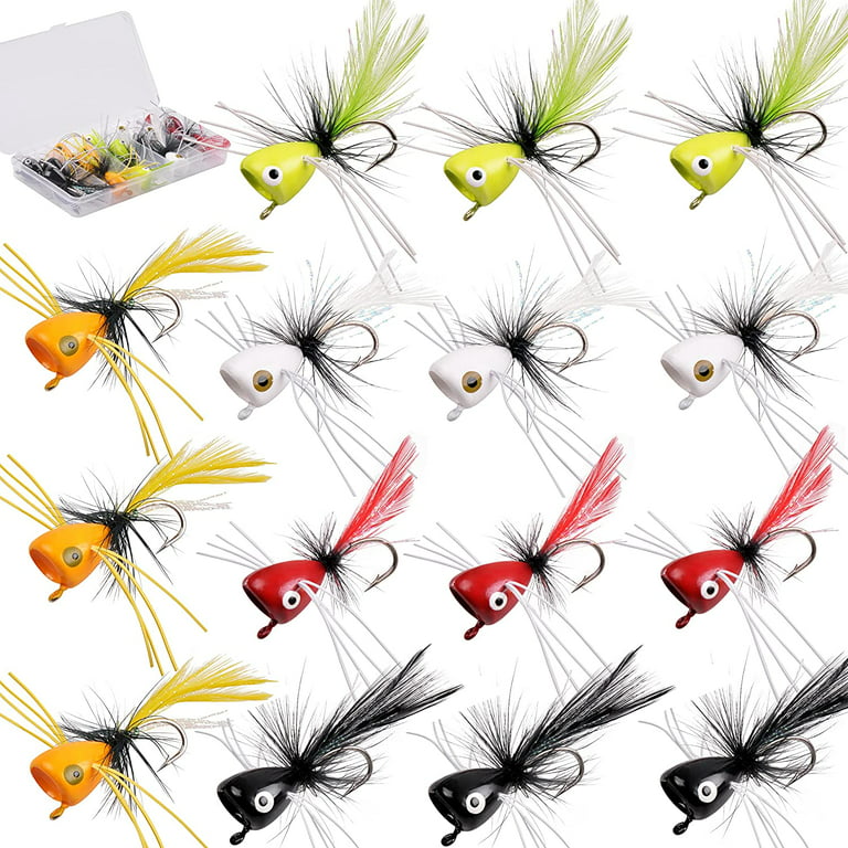 Dry Fly Fishing Popper Lure Kit, 15Pcs Fly Bug Lures Steelhead Flies Bass  Bug Poppers Flies Trout Fly Fishing Flies Lure Assortment for Bass Panfish
