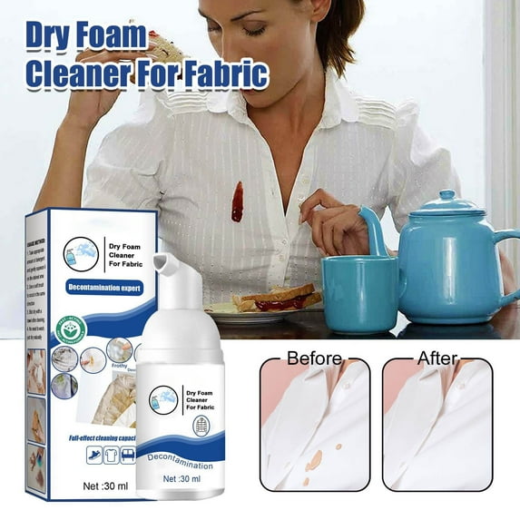 Dry Foam Cleaner for Fabric and Upholstery | Stain Remover and Deodorizer | Enzyme Formula | Suitable for Clothing Linens Shoes Bags | No-Rinse | Portable 30ml Bottles | 2 Pack | Powerful Cleaning