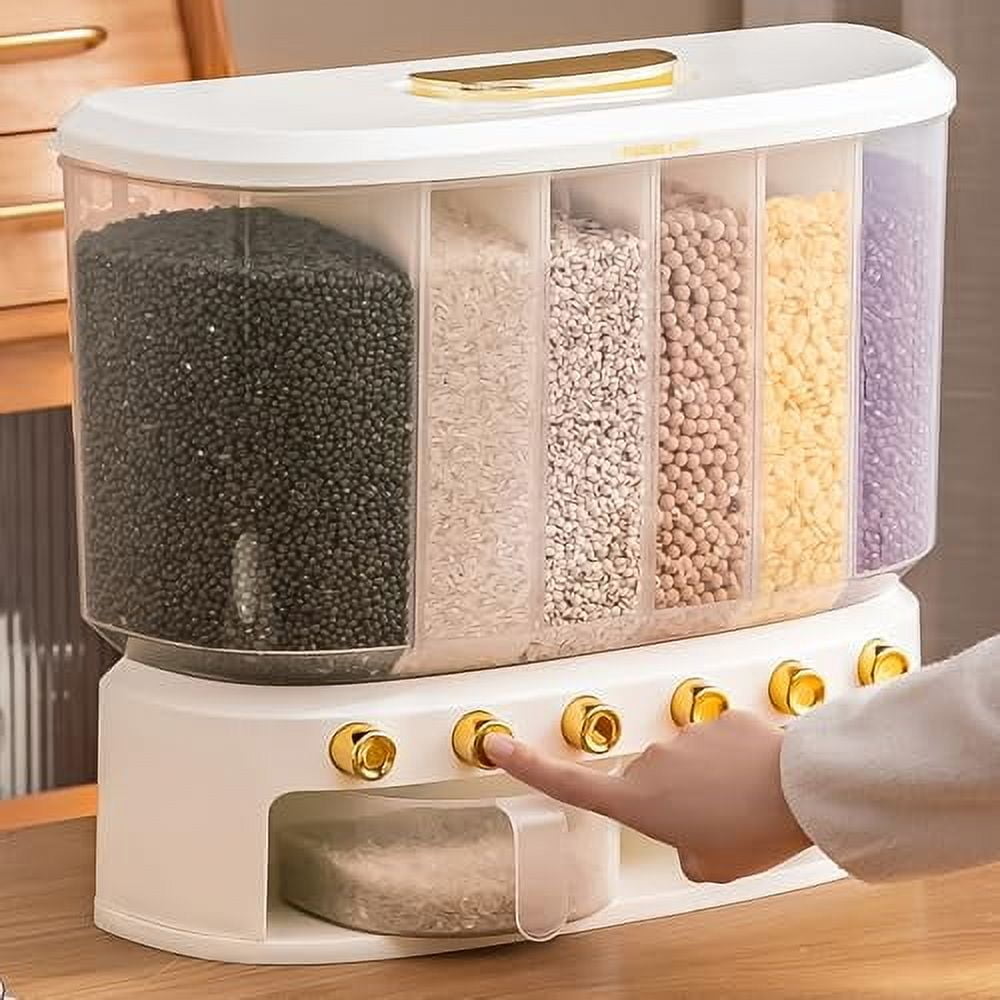 Dry Food Dispenser, 6 Grid Wall Mounted Grain Dispenser with Rice ...