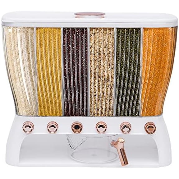 Dry Food Dispenser, Wall Mounted 6 Grid Beans Dispenser Grain Dispenser with Measuring Cup 22 Pounds Kitchen Storage Countertop Organizer for Kitchen Rice Beans Organizing