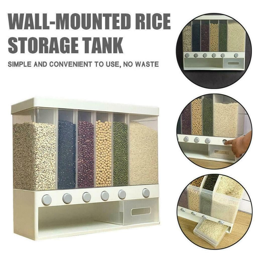 Dry Food Dispenser ,Wall mounted 6Grid Cereal Dispenser,Rice dispenser ...