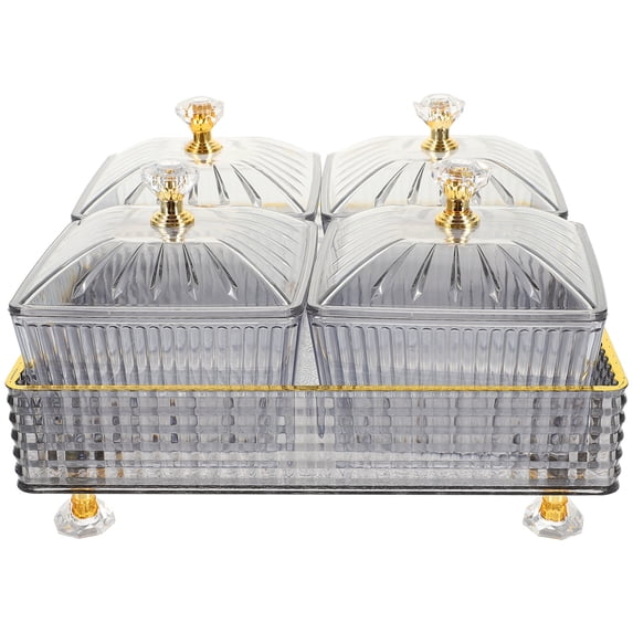 Gray Divided Dry Fruit Tray with Lid - Multi-Compartment Serving Plate for Nuts, Dried Fruits, Snacks, and Appetizers