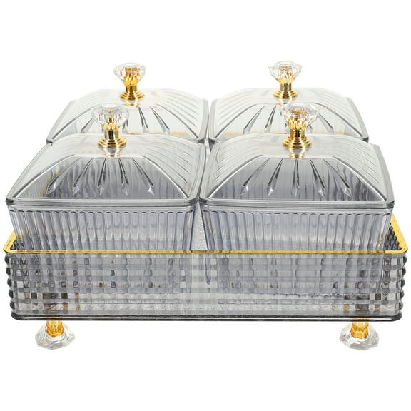 Dry Fruit Tray with Lid Divided Snacks Dish Serving Plate (Gray)