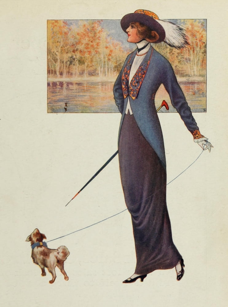 Dry Goods Review 1913 Lady and her dog Canvas Art - Unknown (24 x 36)