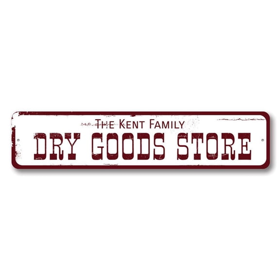 Dry Goods Store Sign, Family Name Sign, Custom Country Kitchen Sign, Groceries Home Aluminum Decor - 4x18 inches