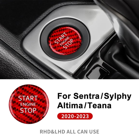 Dry Hard Carbon Fiber Start Engine Stop Button Sticker For Nissan Altima Sylphy Sentra Teana 2020 2021 2022 2023 Interior Trim.