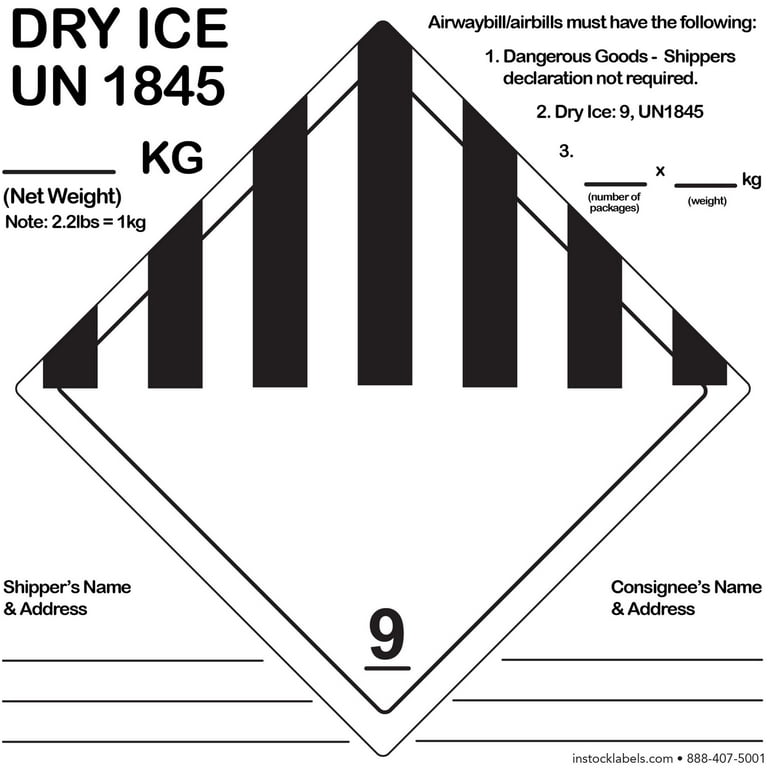 Dry Ice UN1845 DOT Hazmat Class 9 Shipping Labels | 6