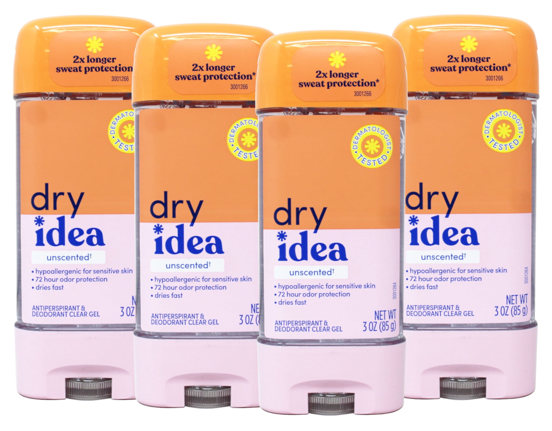 Dry Idea Advanced Dry Unscented Antiperspirant & Deodorant Clear Gel 3 oz (Pack of 4)