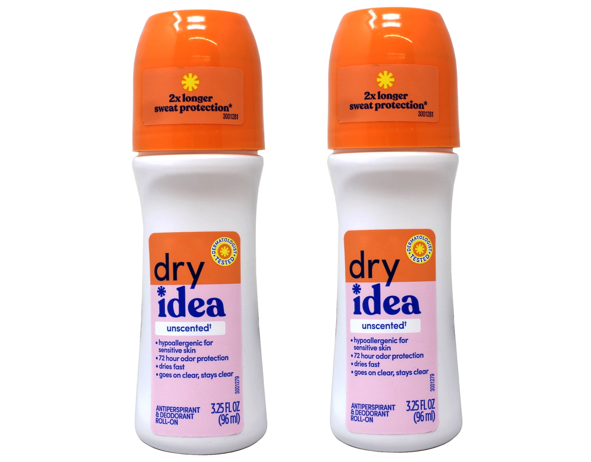 Dry Idea Anti Perspirant Deodorant Roll On Unscented 3.25 Ounce Pack