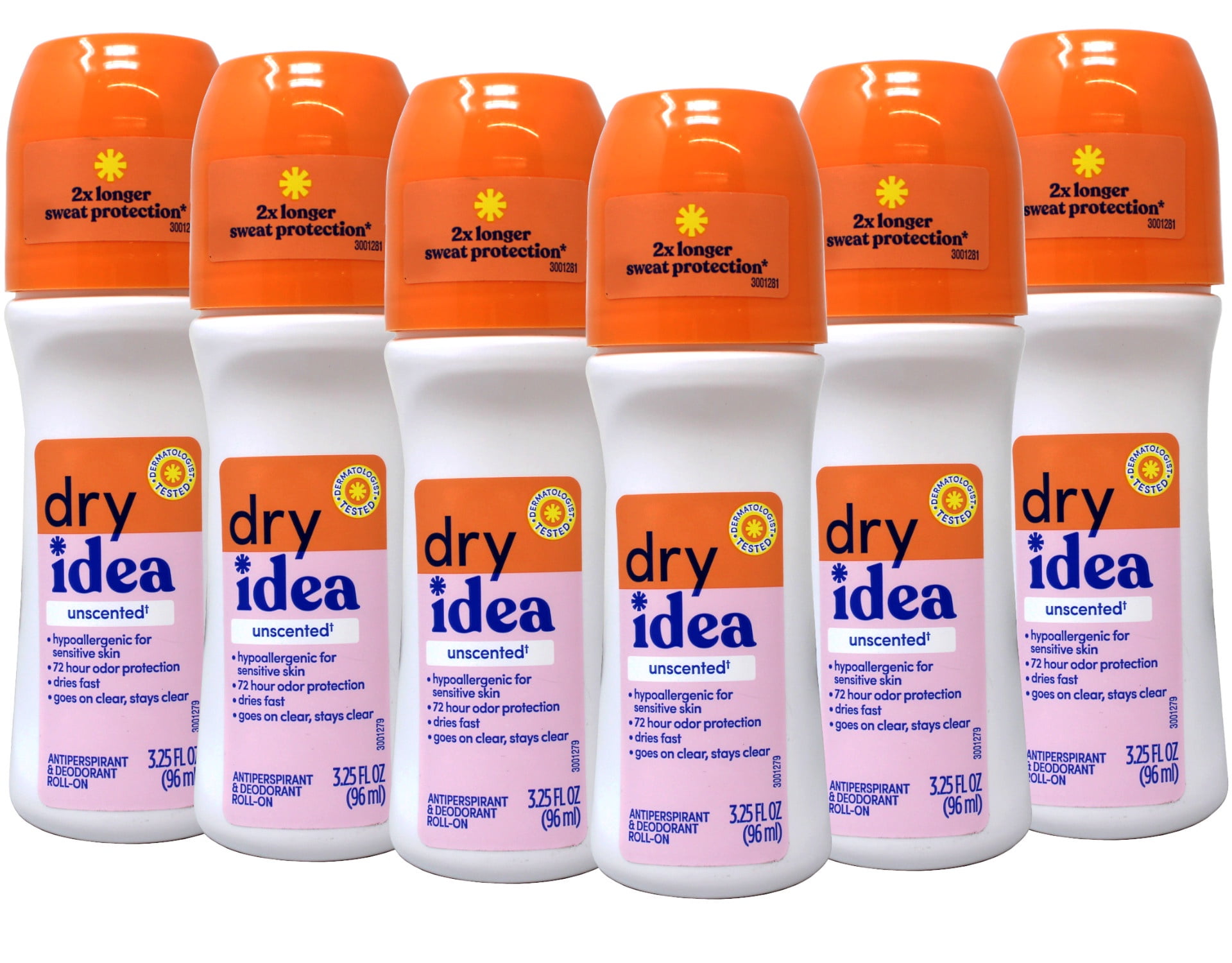 Dry Idea AntiPerspirant Deodorant RollOn Unscented 3.25 oz (Pack of 6
