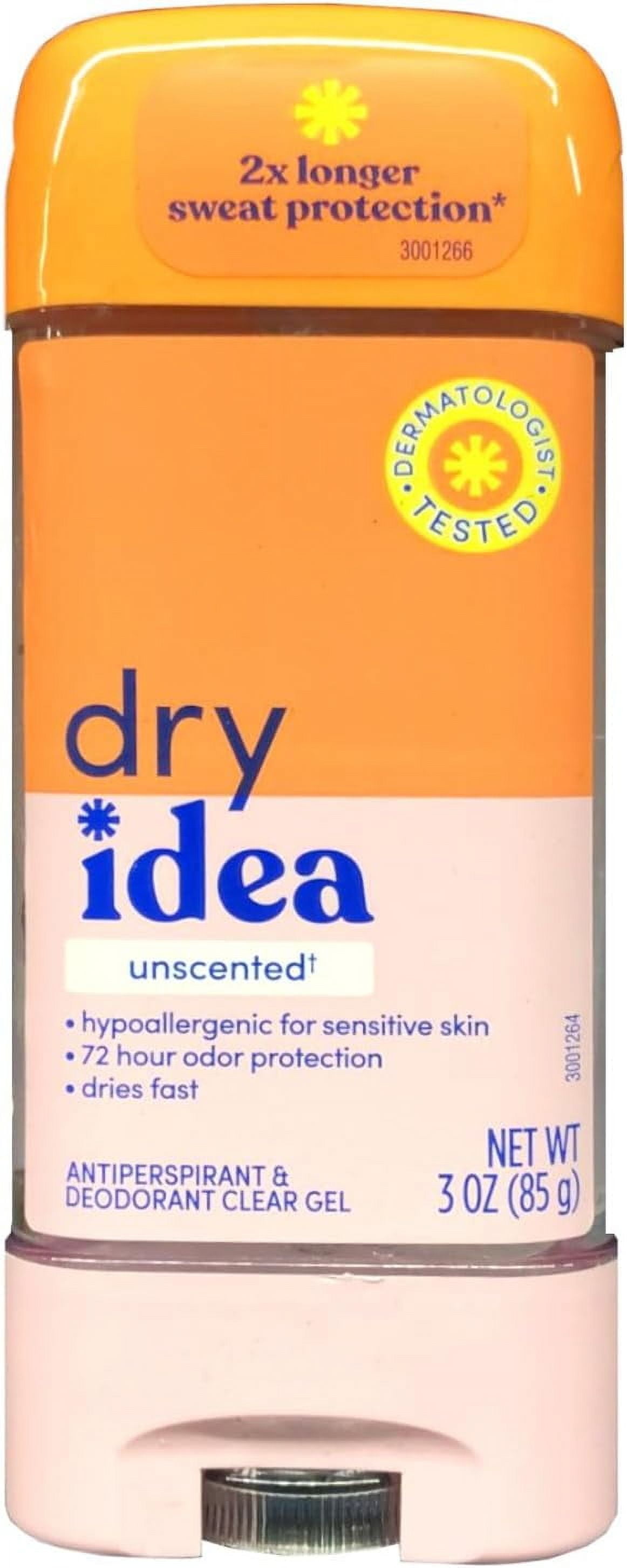 Dry Idea Anti-Perspirant and Deodorant, 72 Hour Protection, Unscented Gel, 3 oz, 3 Pack